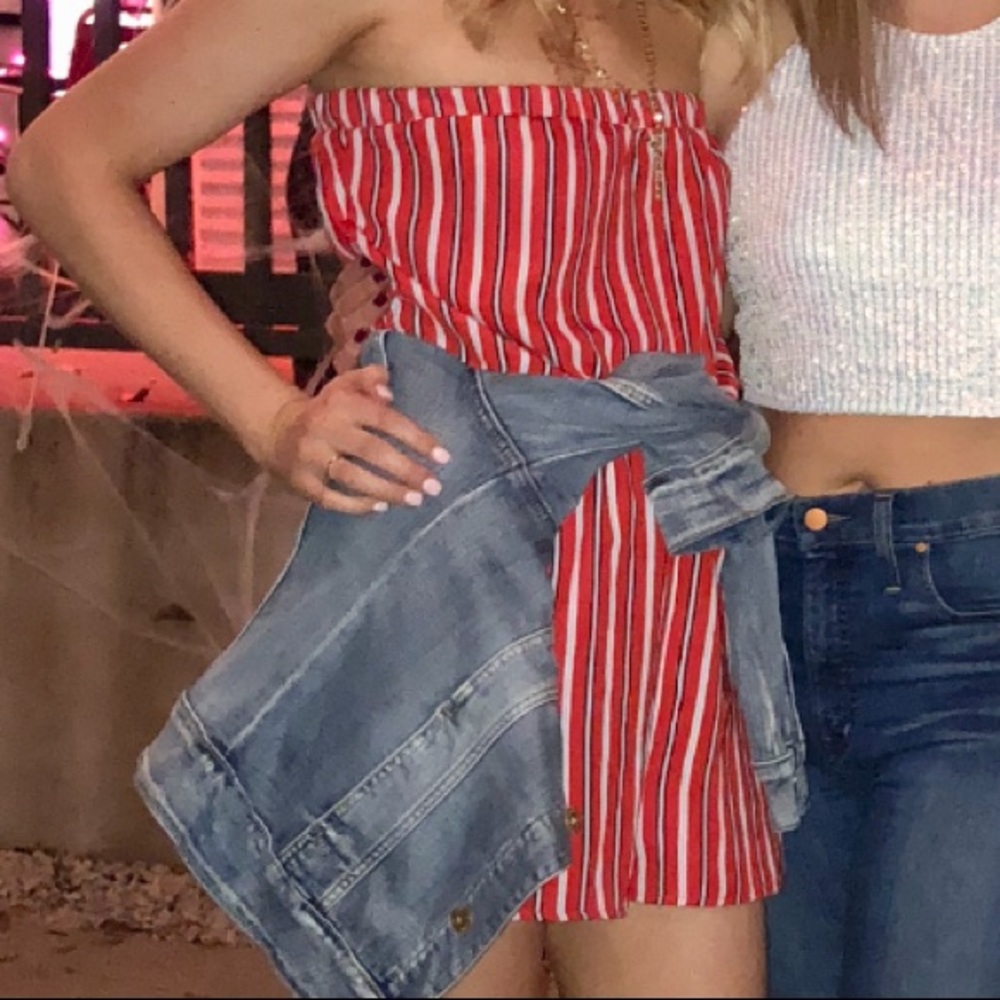 Red Soprano Stripe Romper With Open Back - image 1